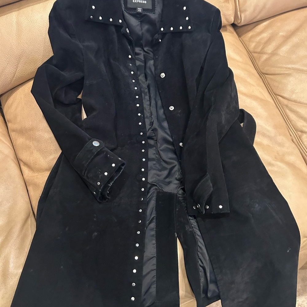 ❤️ Express Suede Black Studded Trench Coat